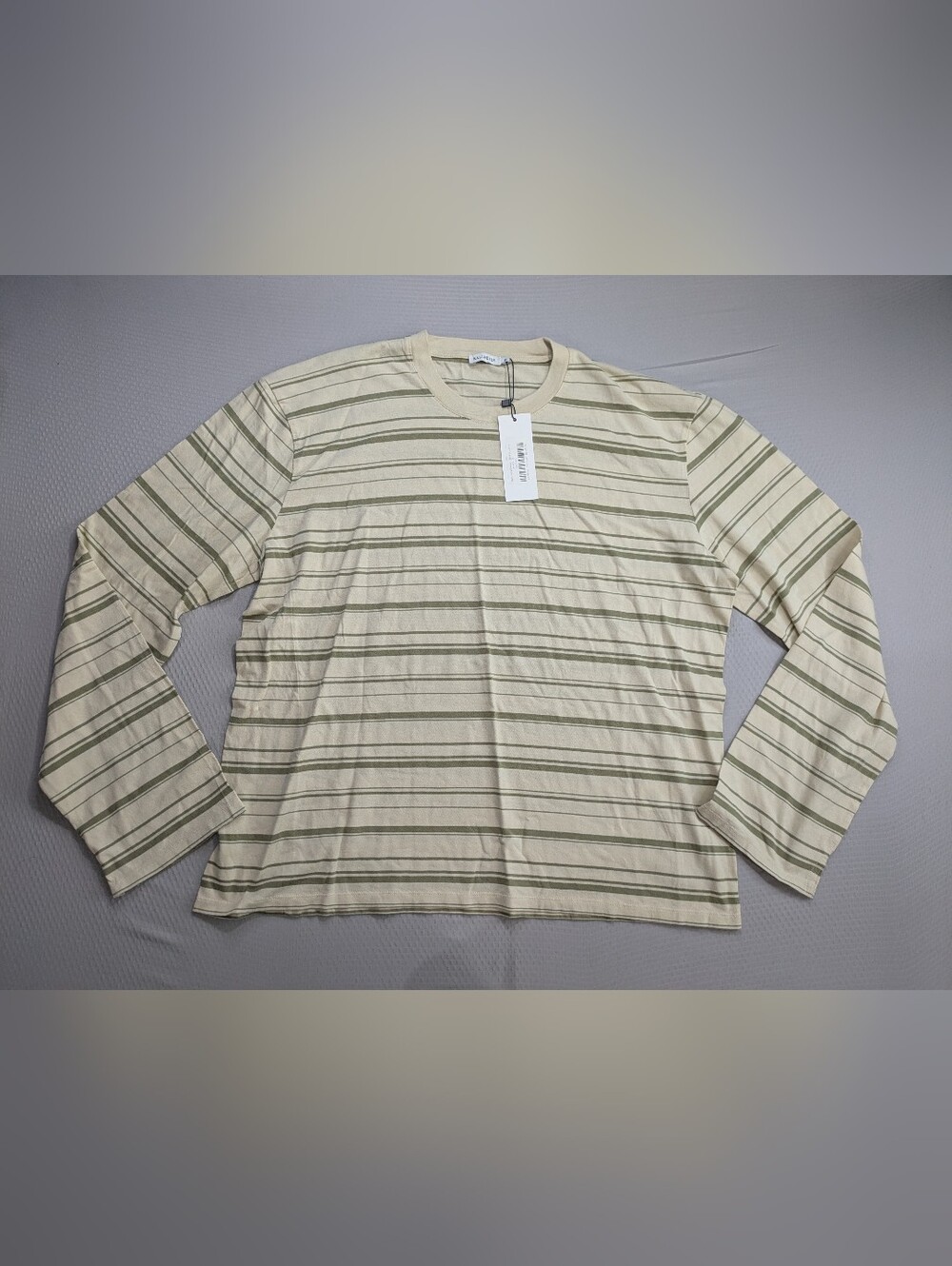 Kallmeyer Wynn Striped Cotton Long Sleeve Crew Neck T-Shirt Taupe XL